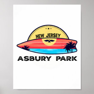 Poster Praia Retro Asbury Park Nova Jersey Prancha de Sur