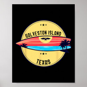 Poster Praia Retro da Ilha de Galveston Texas Praia Surf