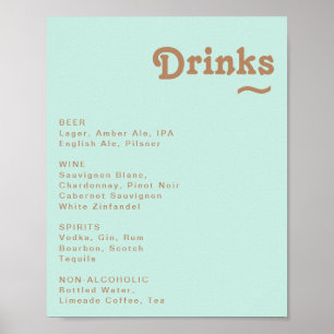 Poster Praia Retrô   Placa de Menu de Bebidas de Casament