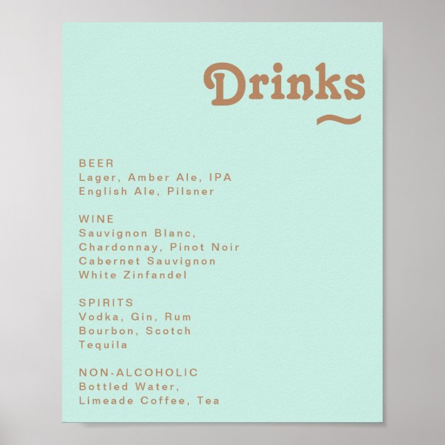 Poster Praia Retrô | Placa de Menu de Bebidas de Casament (Frente)