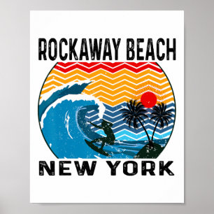 Poster Praia Rockaway Nova York Surfe Prancha de Surfe