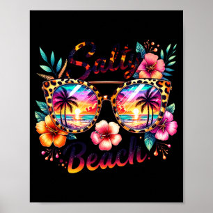 Poster Praia salgada flores tropicais óculos de sol leopa