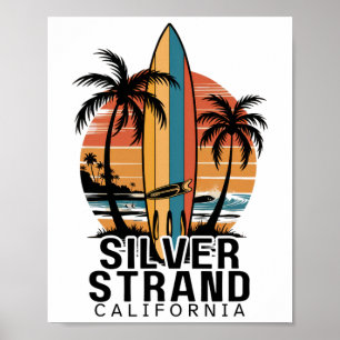 Poster Praia Silver Strand Califórnia Surfando Surfista 