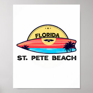 Poster Praia St Pete Flórida Prancha de Surfe Praia Surf