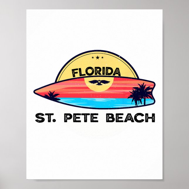 Poster Praia St Pete Flórida Prancha de Surfe Praia Surf  (Frente)