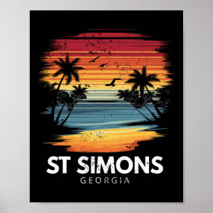 Poster Praia St Simons Geórgia Prancha de Surfe Surfismo