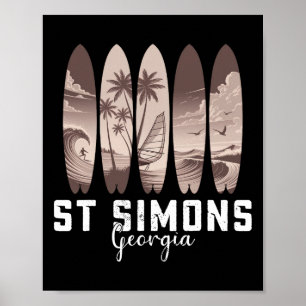 Poster Praia St Simons Geórgia Surfboard Homens Mulheres 