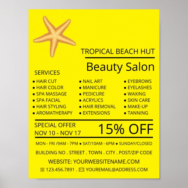 Poster Praia Starfish, Beauticista, Beauty Salon Advert (Frente)