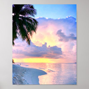Poster Praia Sunset oceano areia palmeira Maldivas Miami
