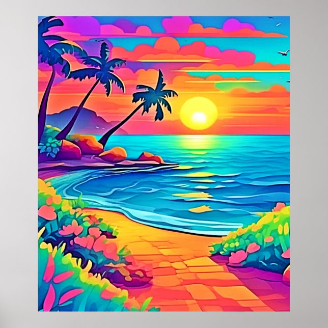 Poster Praia Sunset Tropical (Frente)