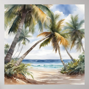 Poster Praia tropical com palmeiras