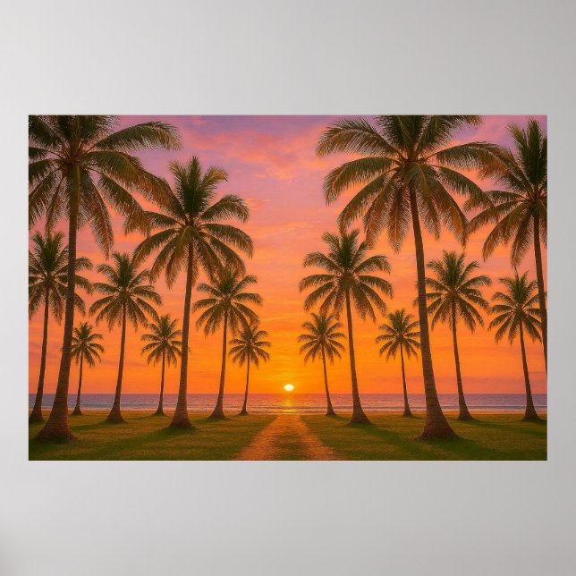 Poster Praia Tropical de Sunset ouro Orange (Frente)