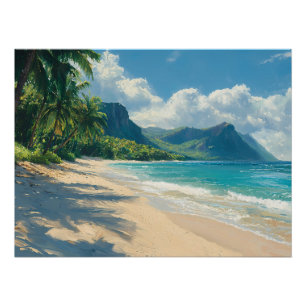 Pôster Praia Tropical Pacífica com Águas Turquesas