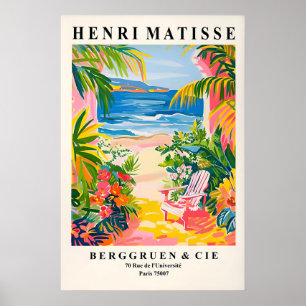 Poster Praia Tropical Rosa Estilo Matisse Costa