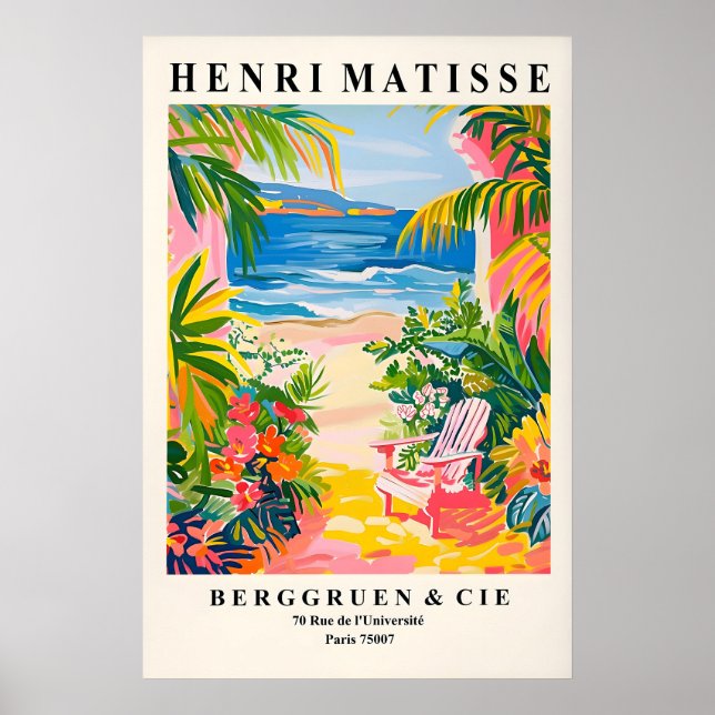 Poster Praia Tropical Rosa Estilo Matisse Costa (Frente)