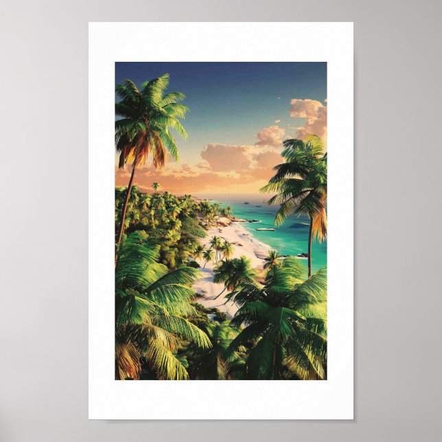 Poster Praia Tropical Sunset - Arte Costeira Vibrante (Frente)