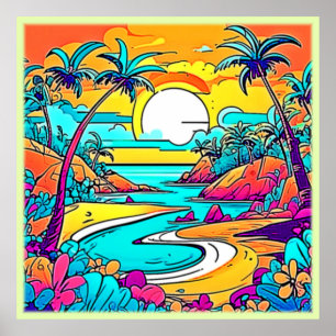 Poster Praia Tropical Sunset Vibrante
