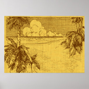 Poster Praia Tropical Vento Sul Arte Vintage