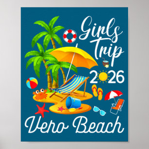Poster praia vero florida verão tropical viagem de menina