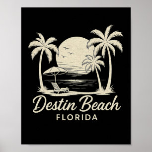 Poster Praia Vintage Destin Flórida Retro Pôr do Sol na P