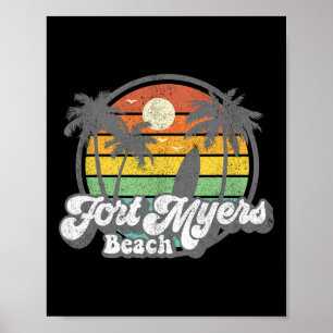 Poster Praia Vintage Fort Myers Florida Surf Retro 70