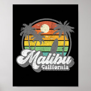 Poster Praia Vintage Malibu Califórnia Ca Surf Retro S