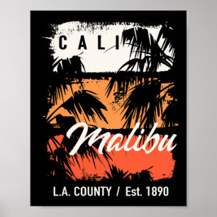 Poster Praia Vintage Malibu Califórnia Surf Cali Surfe