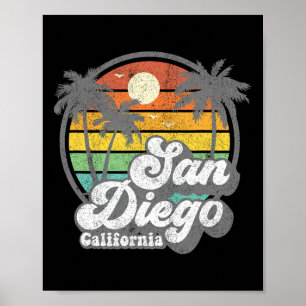 Poster Praia Vintage San Diego Califórnia Surf Retro S