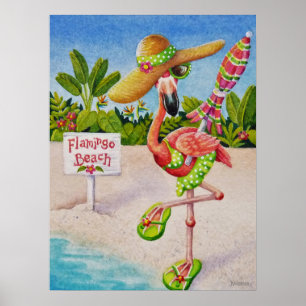 Poster Praia Whimsical Babe Flamingo 2 Watercolor 18x24