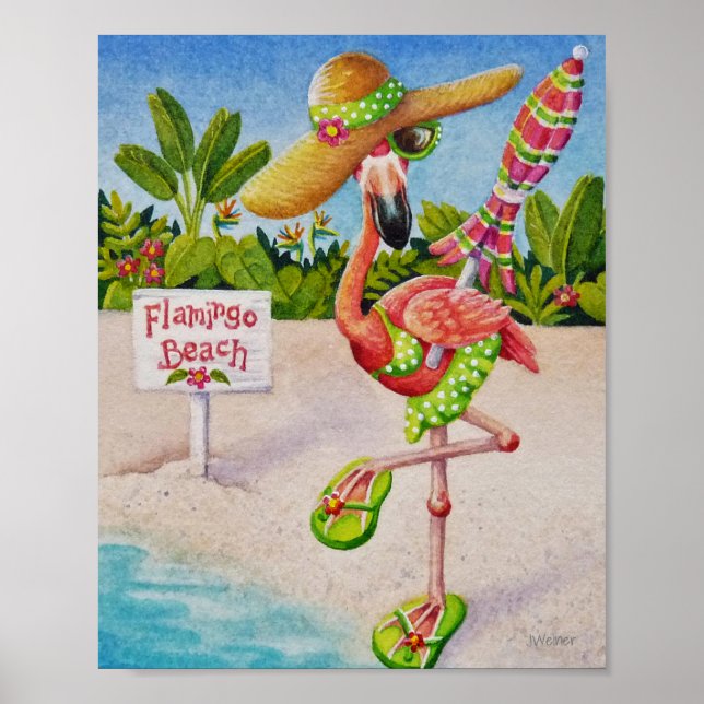 Poster Praia Whimsical Babe Flamingo 2 Watercolor 8x10 (Frente)
