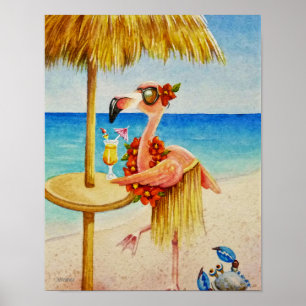 Poster Praia Whimsical Babe Flamingo 4 Watercolor 11x14