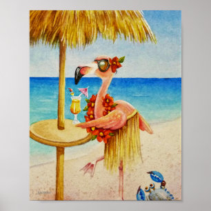 Poster Praia Whimsical Babe Flamingo 4 Watercolor 8x10