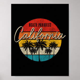 Poster Praias da Califórnia Paraíso Vintage Palm Trees Su