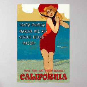 Poster Praias de Califórnia, mulher no roupa de banho