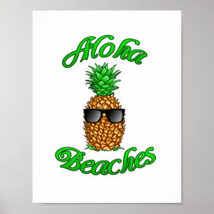 Pôster Praias havaianas engraçadas do abacaxi Aloha