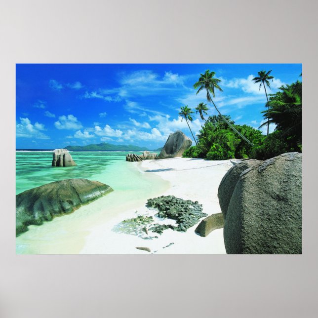Poster Praias Tropicais | Ilha La Digue (Frente)