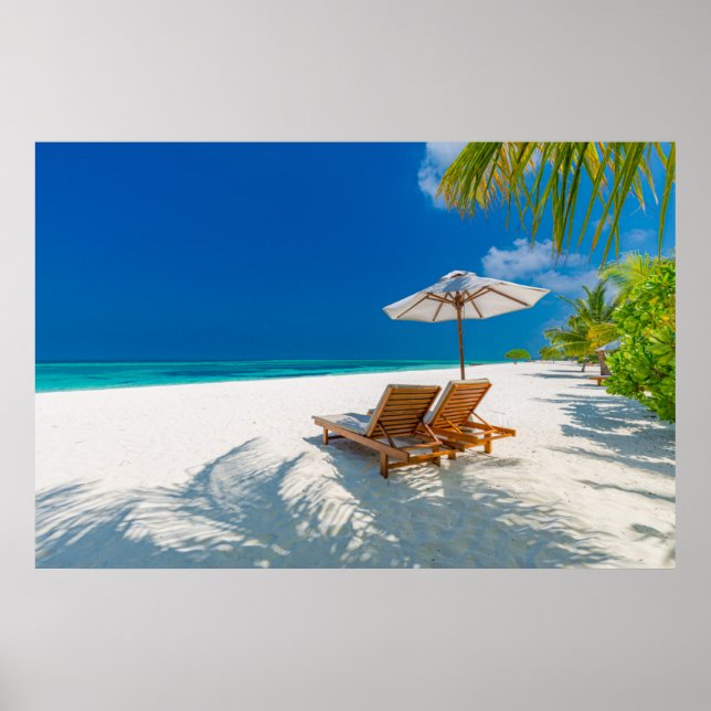 Poster Praias Tropicais | Lounge Chairs Beach, Bora Bora (Frente)