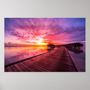 Poster Praias Tropicais Maldivas Sunset