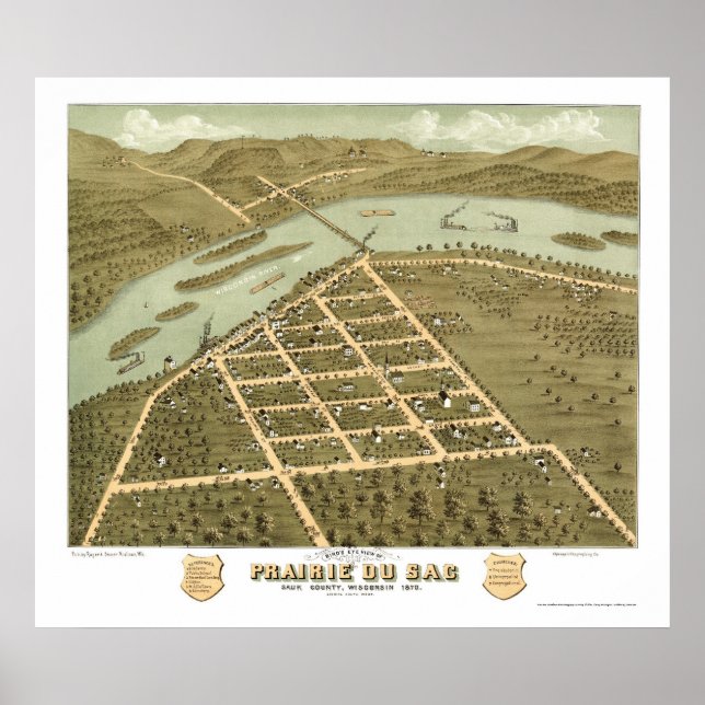 Poster Prairie Du Sac, WI Panoramic Map - 1870 (Frente)