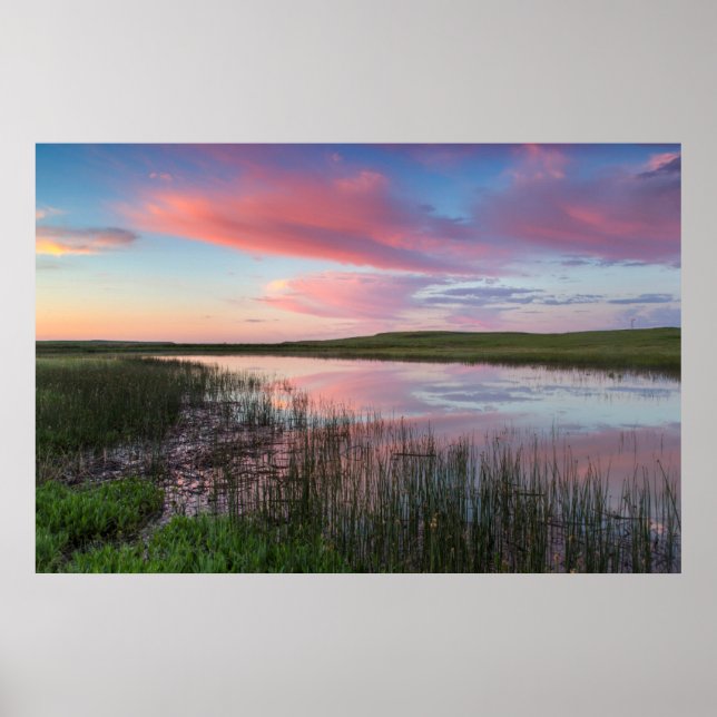 Poster Prairie Pond Reflete Brilhantes Nuvens do Sol (Frente)