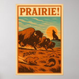 Poster Prairie Stampede - Bison, Prairie Dogs