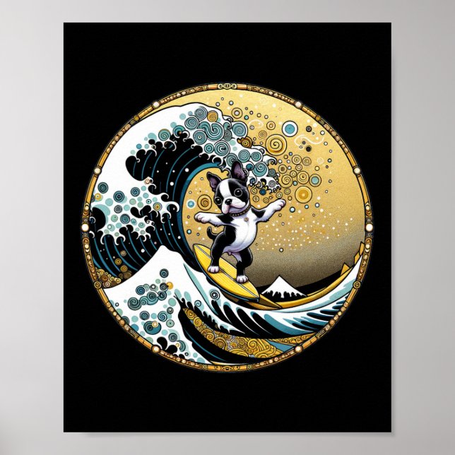 Poster Prancha de Surf Cachorro Dançando Grande Onda Surf (Frente)