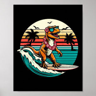 Poster Prancha de Surf de Dinossauro Engraçado Praia Verã