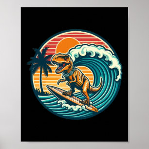 Poster Prancha de Surf de Dinossauro Engraçado Praia Verã