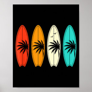 Poster Prancha De Surfe Palmeiras Praia Crianças Verão Es