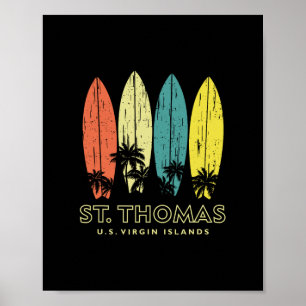 Poster Pranchas de Surf Retro St Thomas Meninos Meninas S