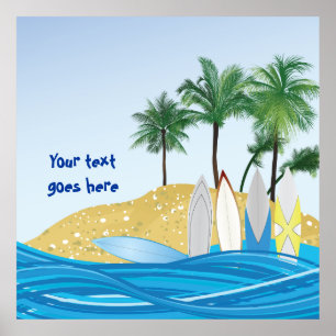 Poster Pranchas em uma praia tropical com palmeiras