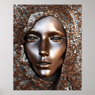 Poster Prata de cobre mosaico da mulher