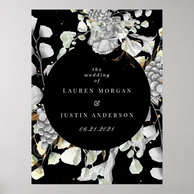 Poster prata de ouro floral quadrado (Frente)