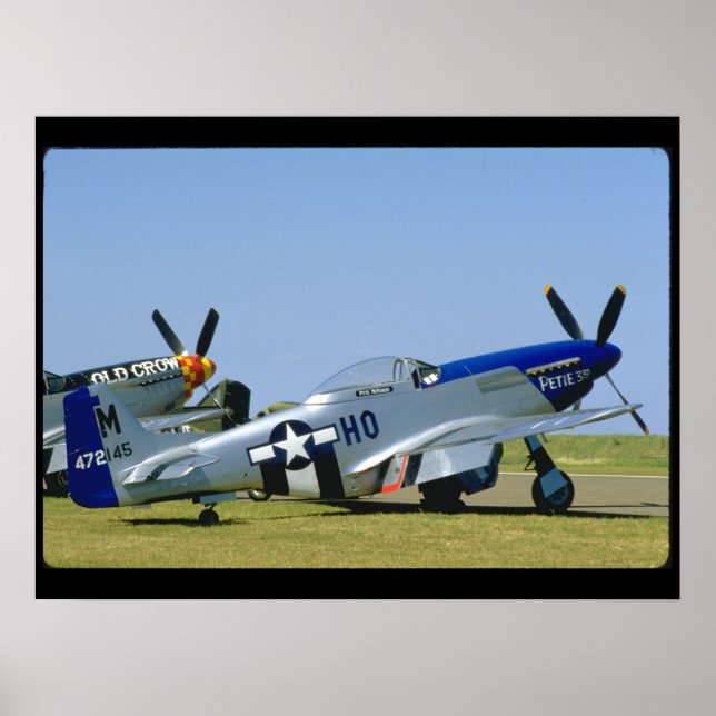 Poster Prata e Azul, P51 Mustang, planos Side_WII (Frente)